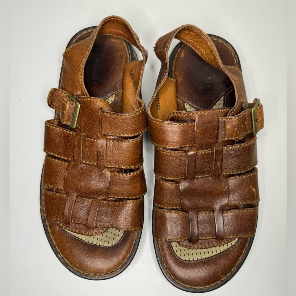 Born Brand Open Toe Brown Leather Sandals • Men’s Size 11 • Buckle Fastener